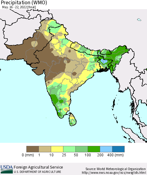 Southern Asia Precipitation (WMO) Thematic Map For 5/16/2022 - 5/22/2022