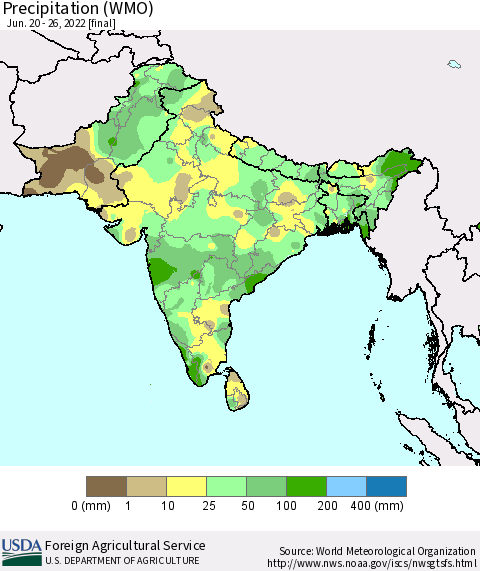 Southern Asia Precipitation (WMO) Thematic Map For 6/20/2022 - 6/26/2022