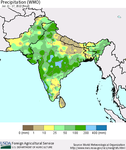 Southern Asia Precipitation (WMO) Thematic Map For 7/11/2022 - 7/17/2022