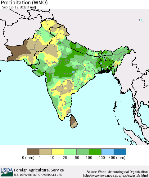 Southern Asia Precipitation (WMO) Thematic Map For 9/12/2022 - 9/18/2022