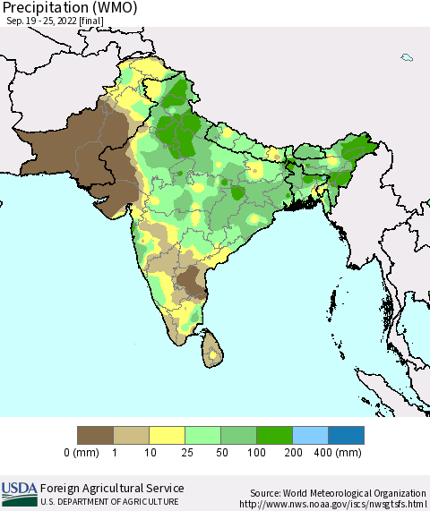 Southern Asia Precipitation (WMO) Thematic Map For 9/19/2022 - 9/25/2022