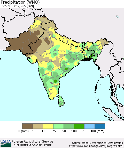 Southern Asia Precipitation (WMO) Thematic Map For 9/26/2022 - 10/2/2022