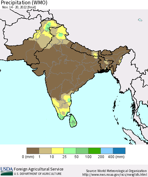 Southern Asia Precipitation (WMO) Thematic Map For 11/14/2022 - 11/20/2022