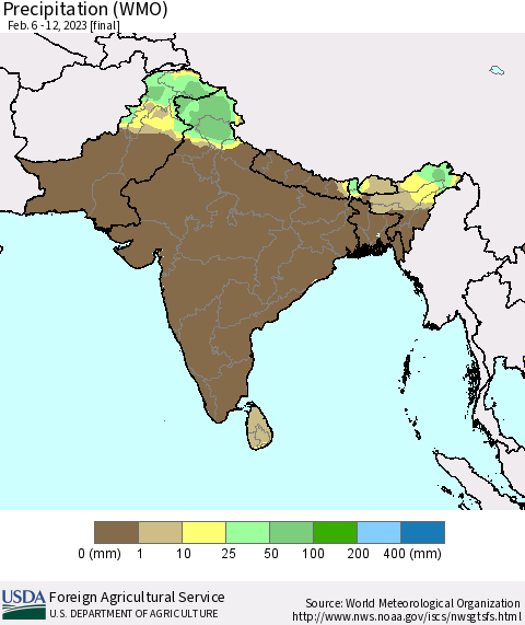 Southern Asia Precipitation (WMO) Thematic Map For 2/6/2023 - 2/12/2023
