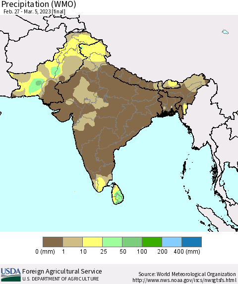 Southern Asia Precipitation (WMO) Thematic Map For 2/27/2023 - 3/5/2023