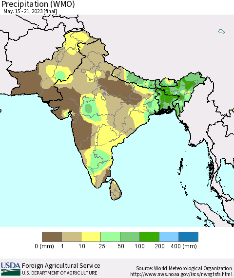 Southern Asia Precipitation (WMO) Thematic Map For 5/15/2023 - 5/21/2023