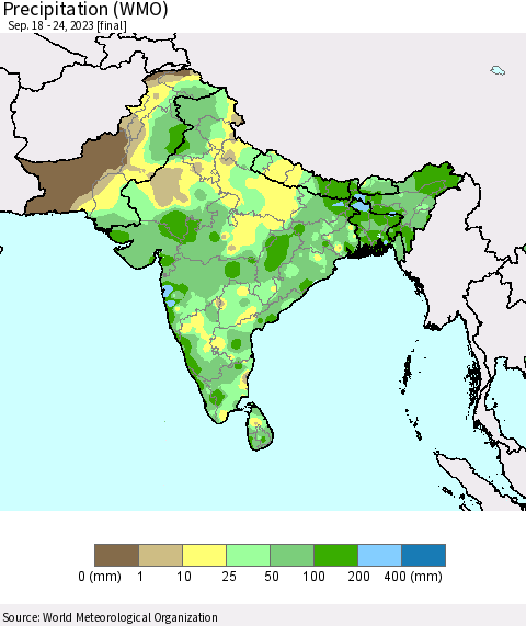 Southern Asia Precipitation (WMO) Thematic Map For 9/18/2023 - 9/24/2023