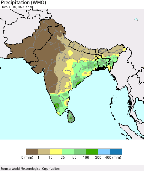 Southern Asia Precipitation (WMO) Thematic Map For 12/4/2023 - 12/10/2023