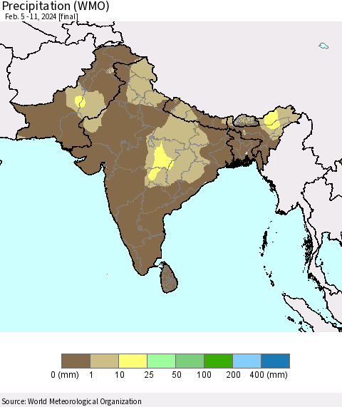 Southern Asia Precipitation (WMO) Thematic Map For 2/5/2024 - 2/11/2024