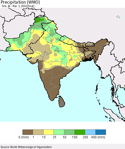 Southern Asia Precipitation (WMO) Thematic Map For 2/26/2024 - 3/3/2024