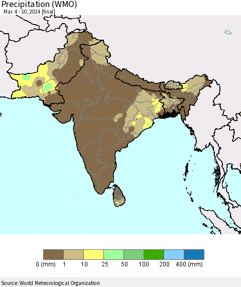 Southern Asia Precipitation (WMO) Thematic Map For 3/4/2024 - 3/10/2024