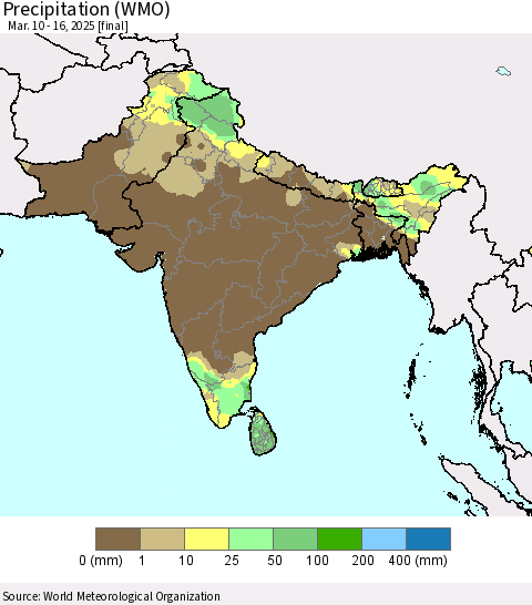 Southern Asia Precipitation (WMO) Thematic Map For 3/10/2025 - 3/16/2025