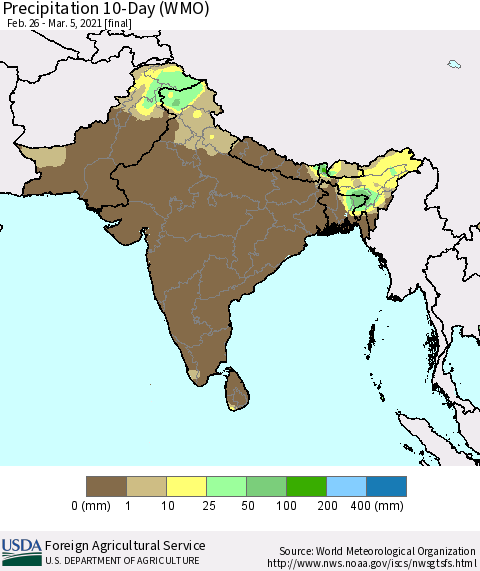 Southern Asia Precipitation 10-Day (WMO) Thematic Map For 2/26/2021 - 3/5/2021