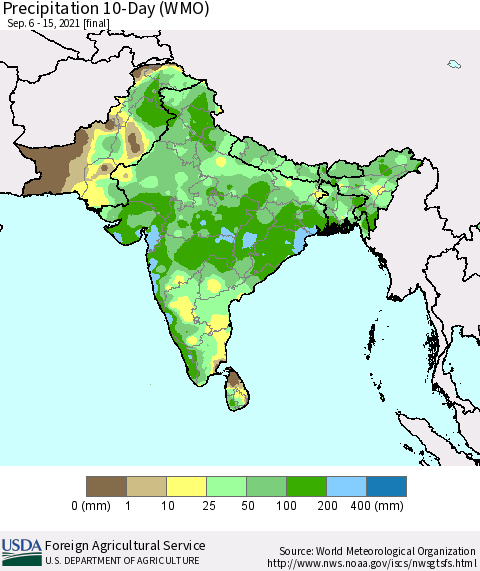 Southern Asia Precipitation 10-Day (WMO) Thematic Map For 9/6/2021 - 9/15/2021