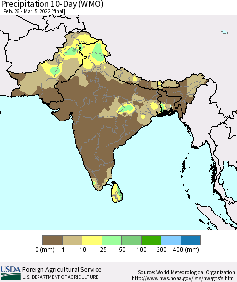 Southern Asia Precipitation 10-Day (WMO) Thematic Map For 2/26/2022 - 3/5/2022
