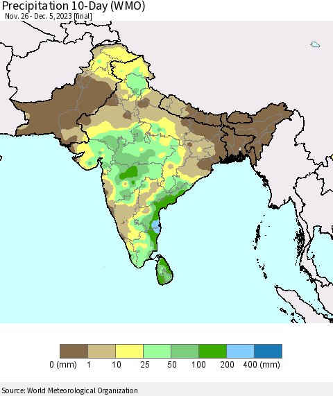 Southern Asia Precipitation 10-Day (WMO) Thematic Map For 11/26/2023 - 12/5/2023