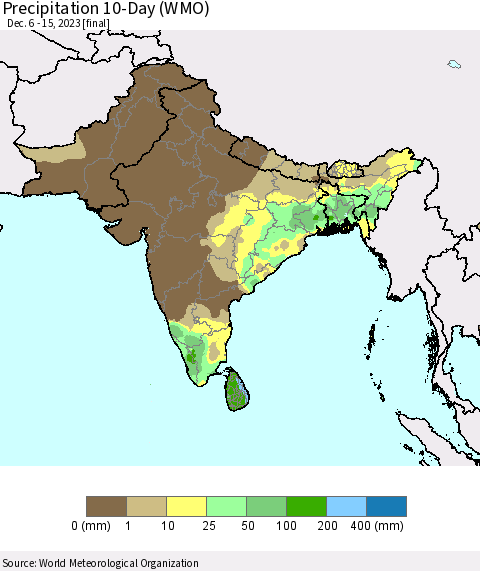 Southern Asia Precipitation 10-Day (WMO) Thematic Map For 12/6/2023 - 12/15/2023