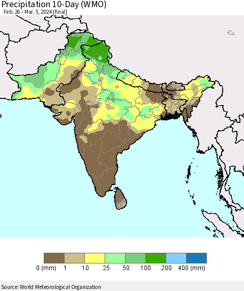 Southern Asia Precipitation 10-Day (WMO) Thematic Map For 2/26/2024 - 3/5/2024