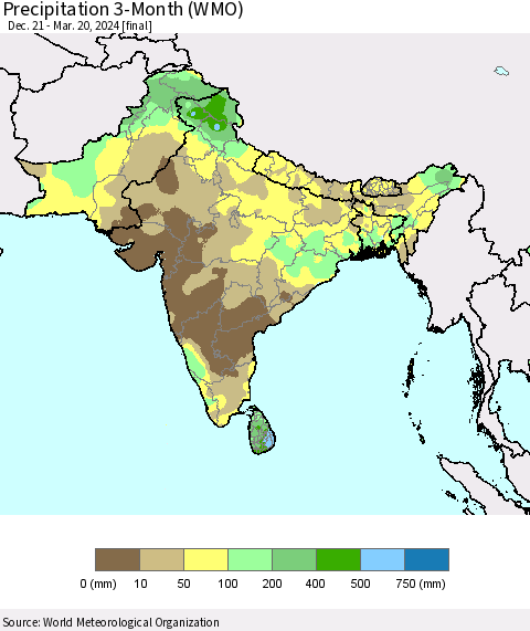 Southern Asia Precipitation 3-Month (WMO) Thematic Map For 12/21/2023 - 3/20/2024