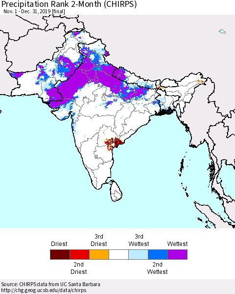 Southern Asia Precipitation Rank 2-Month (CHIRPS) Thematic Map For 11/1/2019 - 12/31/2019