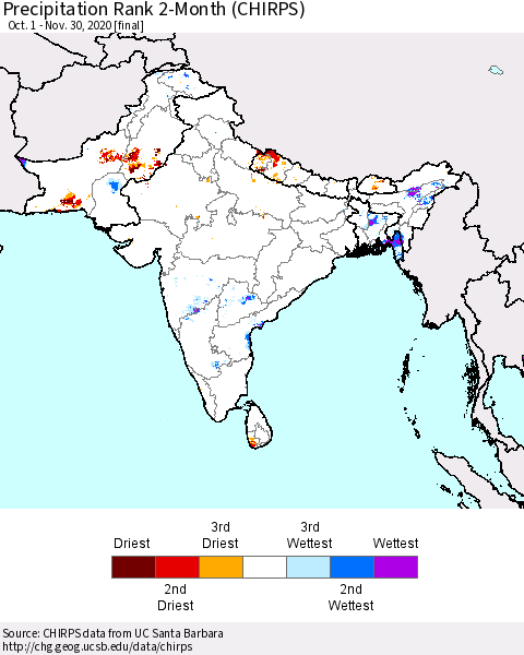 Southern Asia Precipitation Rank 2-Month (CHIRPS) Thematic Map For 10/1/2020 - 11/30/2020