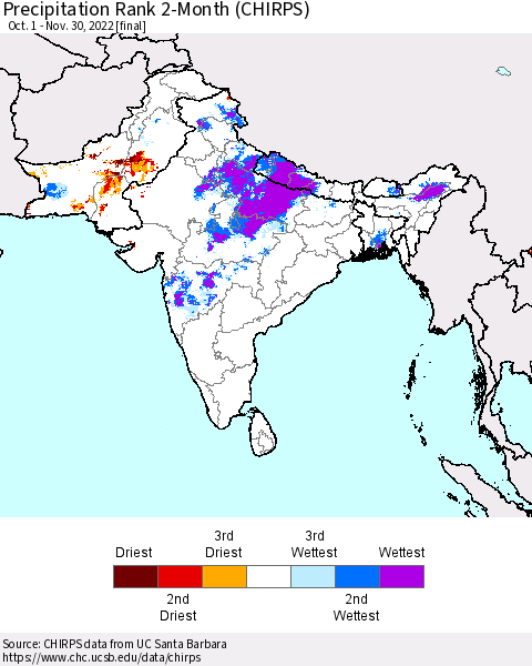 Southern Asia Precipitation Rank 2-Month (CHIRPS) Thematic Map For 10/1/2022 - 11/30/2022