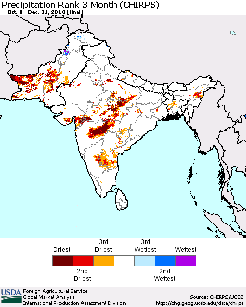 Southern Asia Precipitation Rank 3-Month (CHIRPS) Thematic Map For 10/1/2018 - 12/31/2018