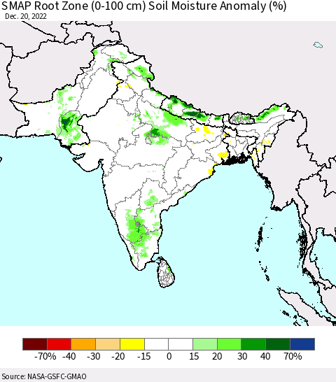 Southern Asia SMAP Root Zone (0-100 cm) Soil Moisture Anomaly (%) Thematic Map For 12/16/2022 - 12/20/2022