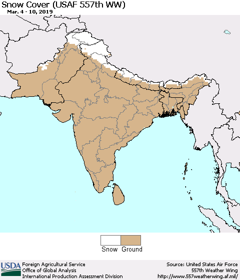 Southern Asia Snow Cover (USAF 557th WW) Thematic Map For 3/4/2019 - 3/10/2019
