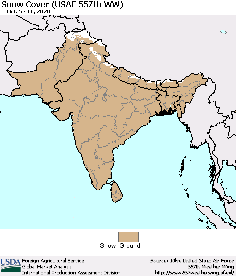 Southern Asia Snow Cover (USAF 557th WW) Thematic Map For 10/5/2020 - 10/11/2020