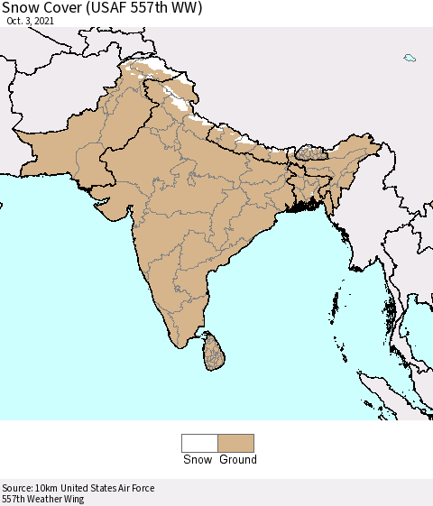 Southern Asia Snow Cover (USAF 557th WW) Thematic Map For 9/27/2021 - 10/3/2021