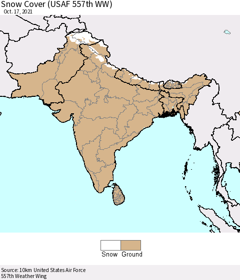 Southern Asia Snow Cover (USAF 557th WW) Thematic Map For 10/11/2021 - 10/17/2021