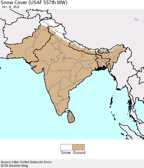 Southern Asia Snow Cover (USAF 557th WW) Thematic Map For 10/25/2021 - 10/31/2021