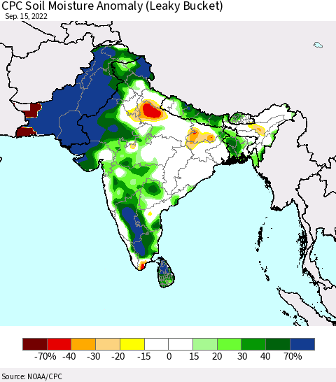 Southern Asia CPC Soil Moisture Anomaly (Leaky Bucket) Thematic Map For 9/11/2022 - 9/15/2022