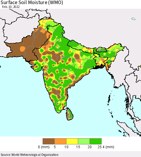 Southern Asia Surface Soil Moisture (WMO) Thematic Map For 2/6/2022 - 2/10/2022