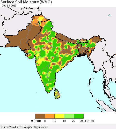 Southern Asia Surface Soil Moisture (WMO) Thematic Map For 12/11/2022 - 12/15/2022