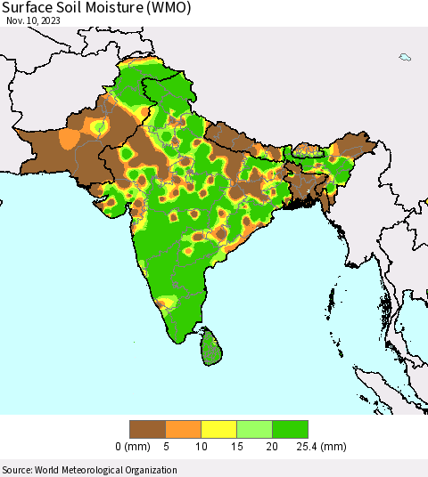 Southern Asia Surface Soil Moisture (WMO) Thematic Map For 11/6/2023 - 11/10/2023