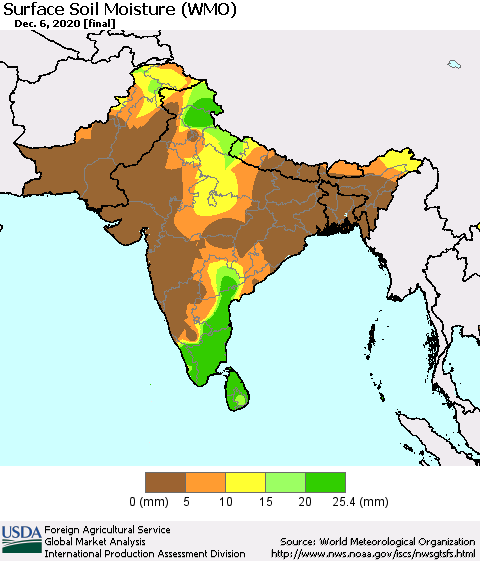 Southern Asia Surface Soil Moisture (WMO) Thematic Map For 11/30/2020 - 12/6/2020