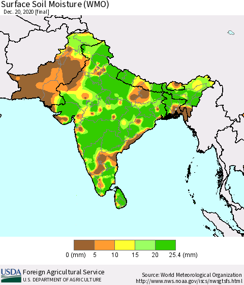 Southern Asia Surface Soil Moisture (WMO) Thematic Map For 12/14/2020 - 12/20/2020