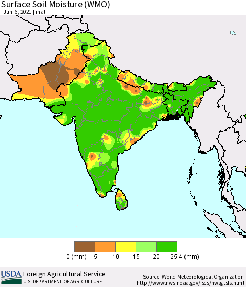 Southern Asia Surface Soil Moisture (WMO) Thematic Map For 5/31/2021 - 6/6/2021