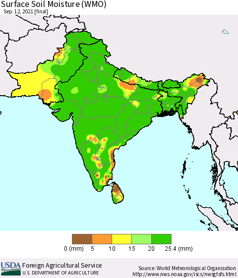 Southern Asia Surface Soil Moisture (WMO) Thematic Map For 9/6/2021 - 9/12/2021
