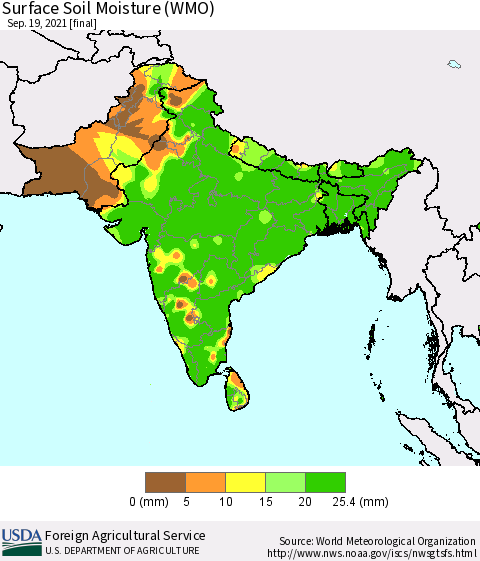 Southern Asia Surface Soil Moisture (WMO) Thematic Map For 9/13/2021 - 9/19/2021