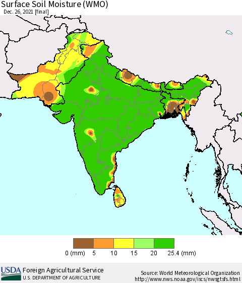 Southern Asia Surface Soil Moisture (WMO) Thematic Map For 12/20/2021 - 12/26/2021