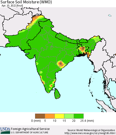 Southern Asia Surface Soil Moisture (WMO) Thematic Map For 4/4/2022 - 4/10/2022
