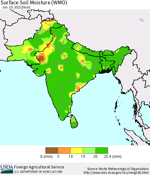 Southern Asia Surface Soil Moisture (WMO) Thematic Map For 6/13/2022 - 6/19/2022