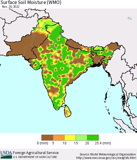 Southern Asia Surface Soil Moisture (WMO) Thematic Map For 11/14/2022 - 11/20/2022