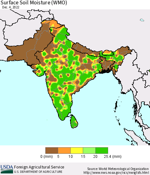 Southern Asia Surface Soil Moisture (WMO) Thematic Map For 11/28/2022 - 12/4/2022
