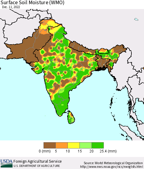 Southern Asia Surface Soil Moisture (WMO) Thematic Map For 12/5/2022 - 12/11/2022