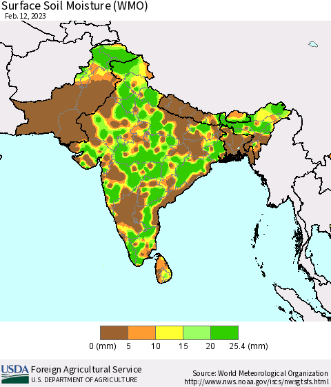 Southern Asia Surface Soil Moisture (WMO) Thematic Map For 2/6/2023 - 2/12/2023