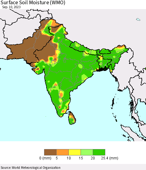 Southern Asia Surface Soil Moisture (WMO) Thematic Map For 9/4/2023 - 9/10/2023
